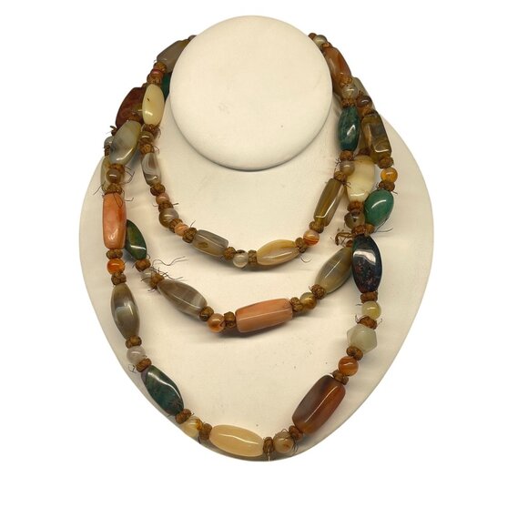 Vintage Multi-Stone Boho Necklace With Agate & Chalcedony Beads - Picture 1 of 10